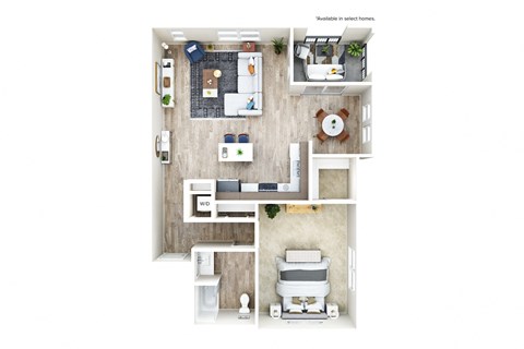 Floor plan for 1 bed, 1 bath, 1017 sqft